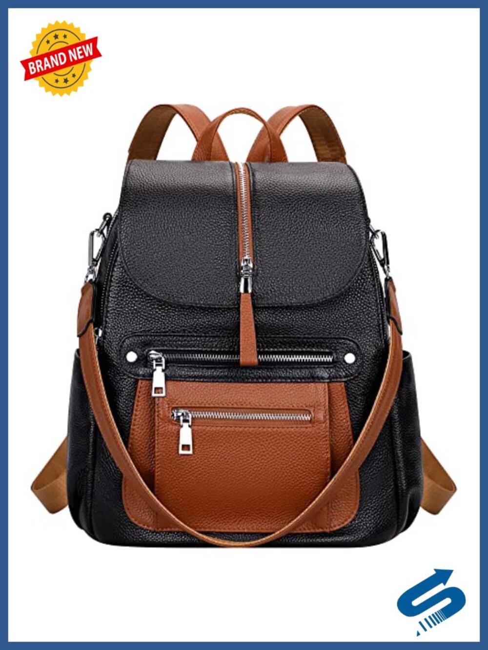 Genuine Leather Flap Backpack Multi Pocket Daypack for Work Travel